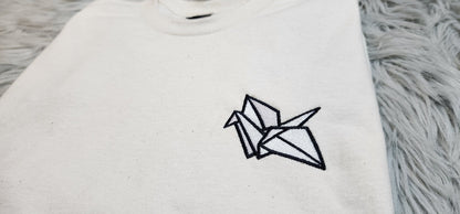 Paper Crane Embroidered Crewneck - Origami Embroidered Crewneck - Origami Pocket logo - T-Shirt - Sweatshirt - Hoodie