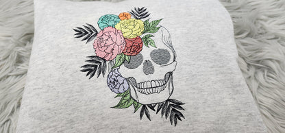 Blooming Skull Embroidered Crewneck - Flower Skull - Embroidered Floral Boho Skull  - T-Shirt - Sweatshirt - Hoodie