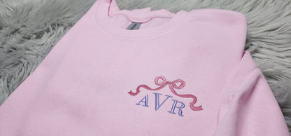 Embroidered Bow Ribbon Monogrammed Crewneck - Delicate Bow Embroidery Personalized Crewneck - Monogram Crewneck  - Gift for Her