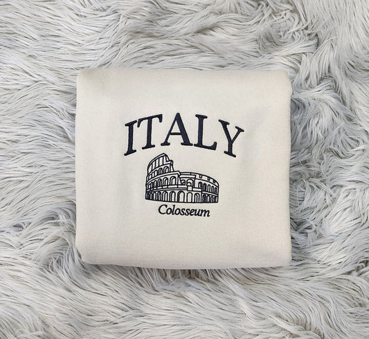 Embroidered Italy Colosseum Crewneck - Travel In Italy Unisex Sweatshirt -  Rome Italy Embroidery