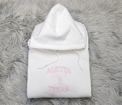 Embroidered Austin Texas Crewneck Sweatshirt or Hooded Sweatshirt - Texas Sweatshirt  - Embroidered gift