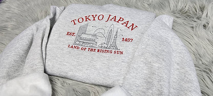 Embroidered Tokyo Japan Sweatshirt - Land Of the Rising Sun Sweatshirt - Unisex Sweatshirt or Hooded Sweatshirt