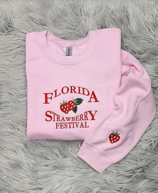 Florida Strawberry Festival Embroidered Crewneck - Florida Crewneck - Strawberry Embroidery - Sweatshirt  - T-Shirt - Hoodie
