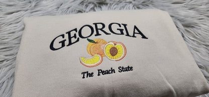 Georgia The Peach State Embroidered Crewneck - Georgia Crewneck - Crewneck T-Shirt - Sweatshirt - Hoodie