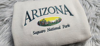 Arizona Embroidered Crewneck - Saguaro National Park Embroidered Crewneck - Embroidered Gifts - T-Shirt - Sweatshirt - Hoodie
