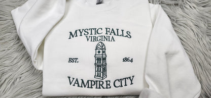Embroidered Mystic Falls Crewneck -  Vampire City Embroidered Sweatshirt - Unisex Crewneck