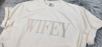 Wifey Comfort Colors Embroidered Crewneck T-Shirt - Gift for Wife - Anniversary Gift - Gift for her