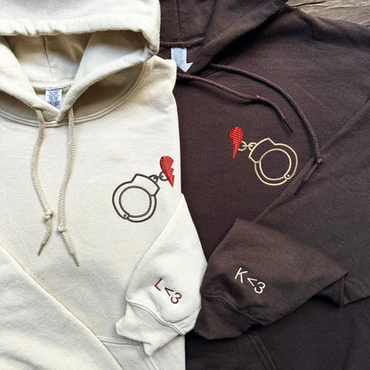 Custom Embroidered Handcuff Love Matching Hoodies for Couples