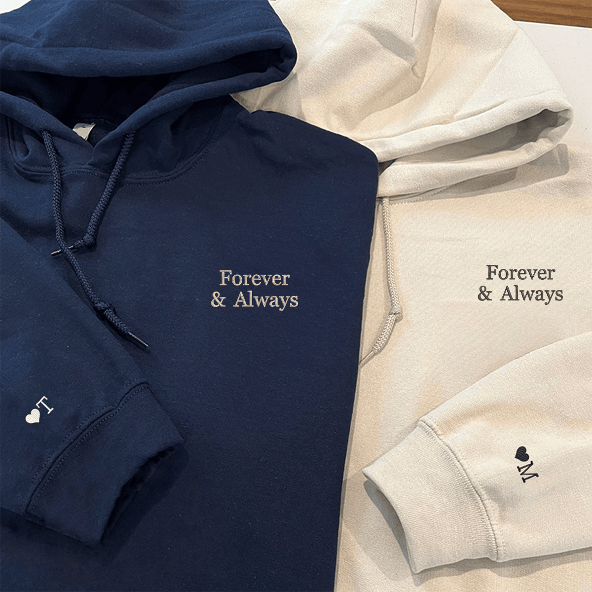 Custom Embroidered Forever and Always Matching Hoodies for Couples