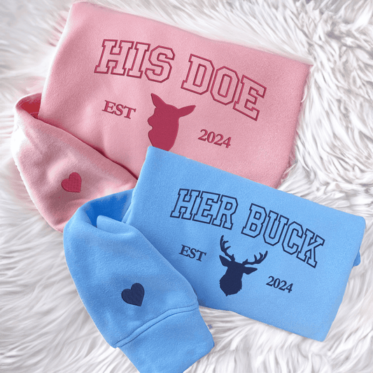 Custom Embroidered Doe Buck Est Year Matching Hoodies for Couples
