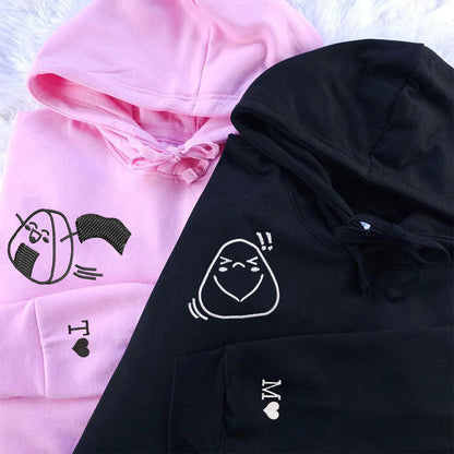 Custom Embroidered Onigiri Matching Hoodies for Couples