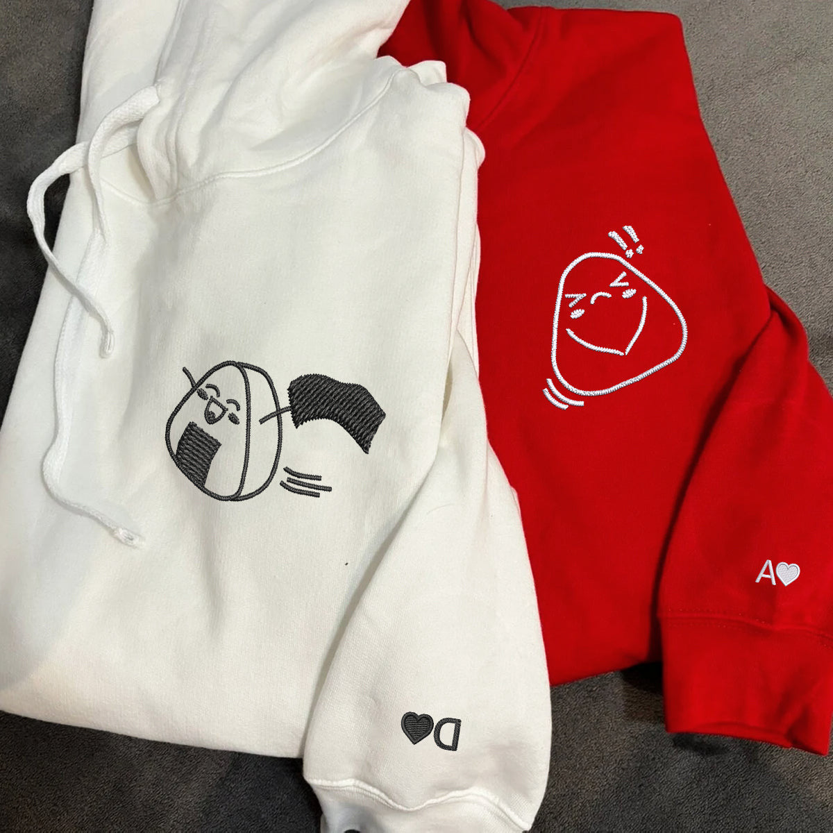 Custom Embroidered Onigiri Matching Hoodies for Couples