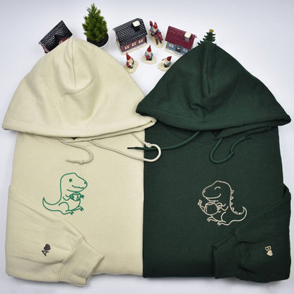 Custom Embroidered Tea Rex Matching Hoodies for Couples