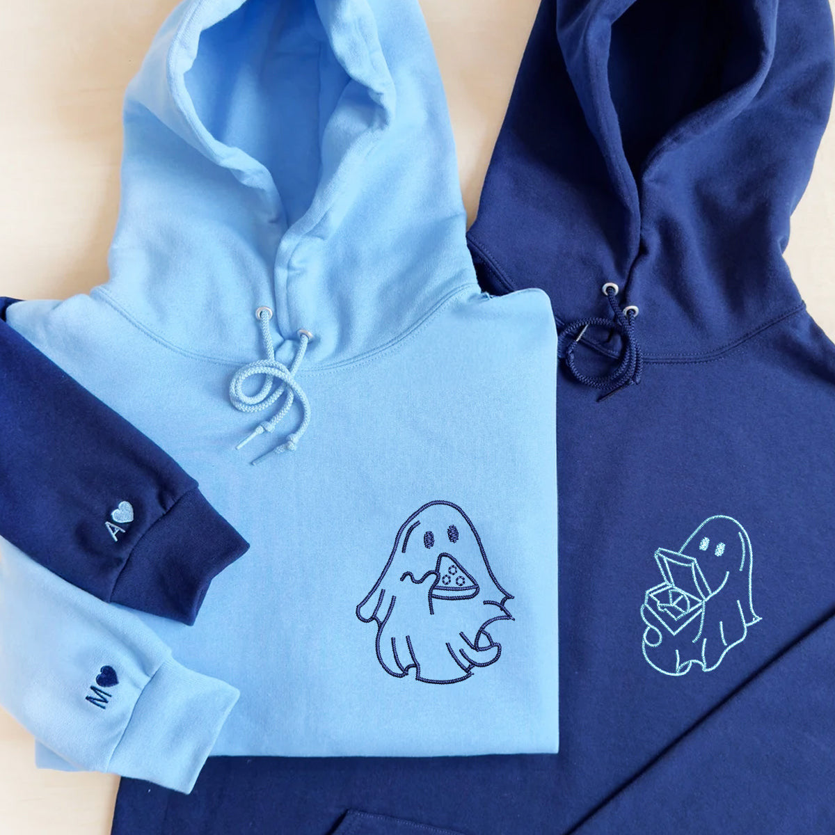 Custom Embroidered Pizza Loving Ghost Matching Hoodies for Couples