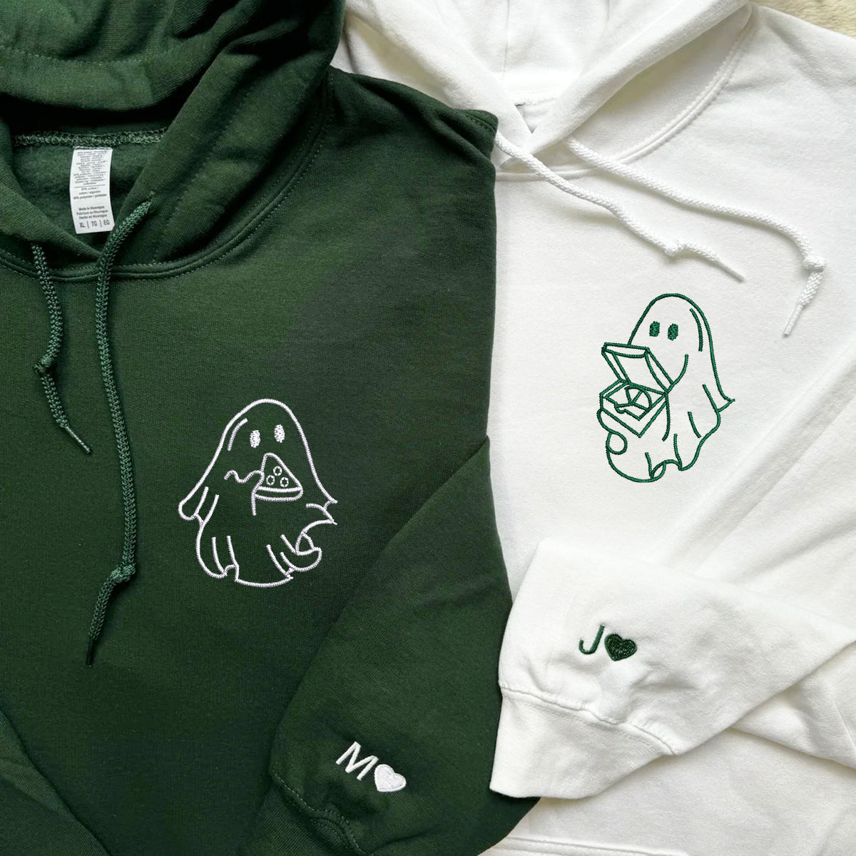 Custom Embroidered Pizza Loving Ghost Matching Hoodies for Couples