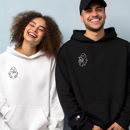 Custom Embroidered Pizza Loving Ghost Matching Hoodies for Couples