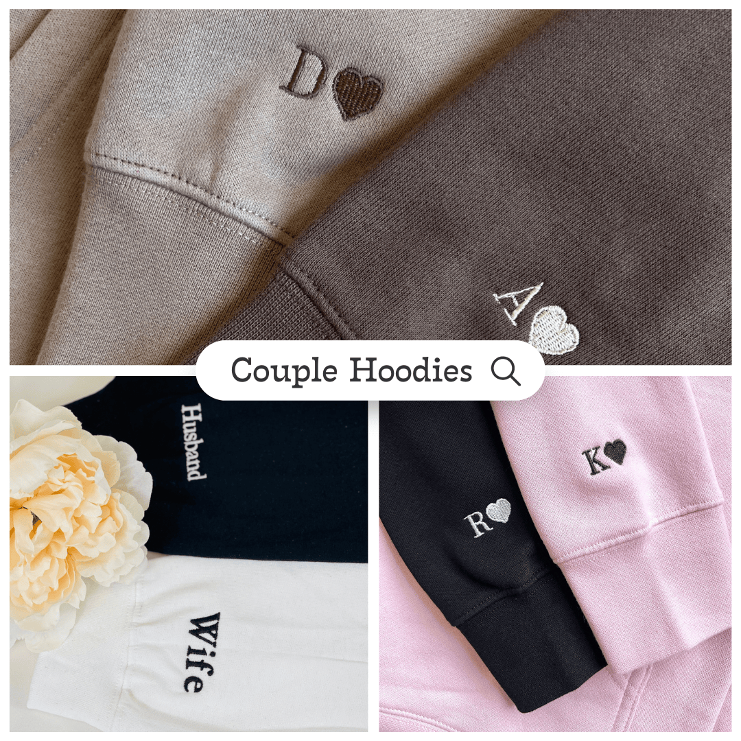 Cookie and Milk Cute Custom Roman Numeral Matching Embroidered Hoodies For Couples