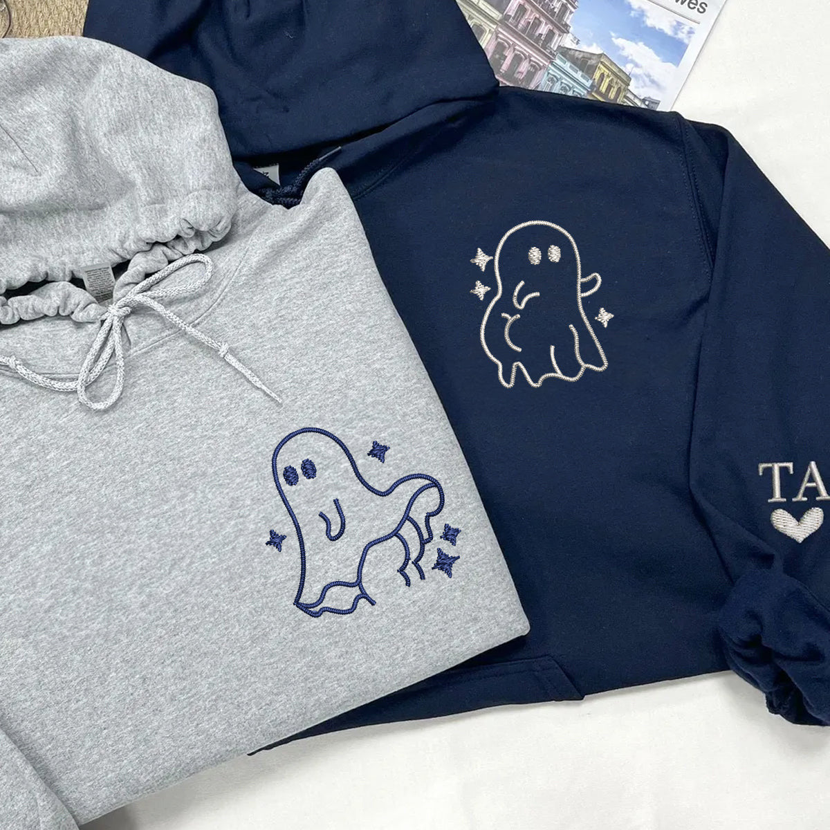 Custom Embroidered Sassy Ghost Matching Hoodies for Couples
