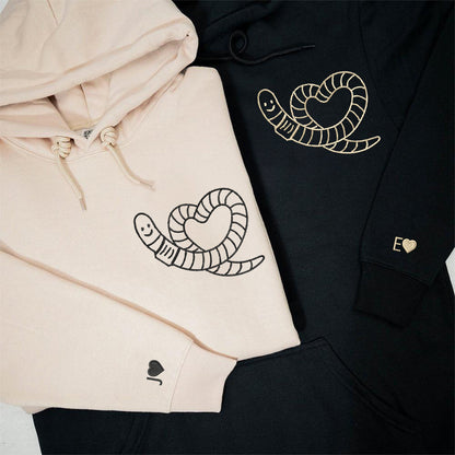 Custom Embroidered Worm Heart Matching Hoodies for Couples
