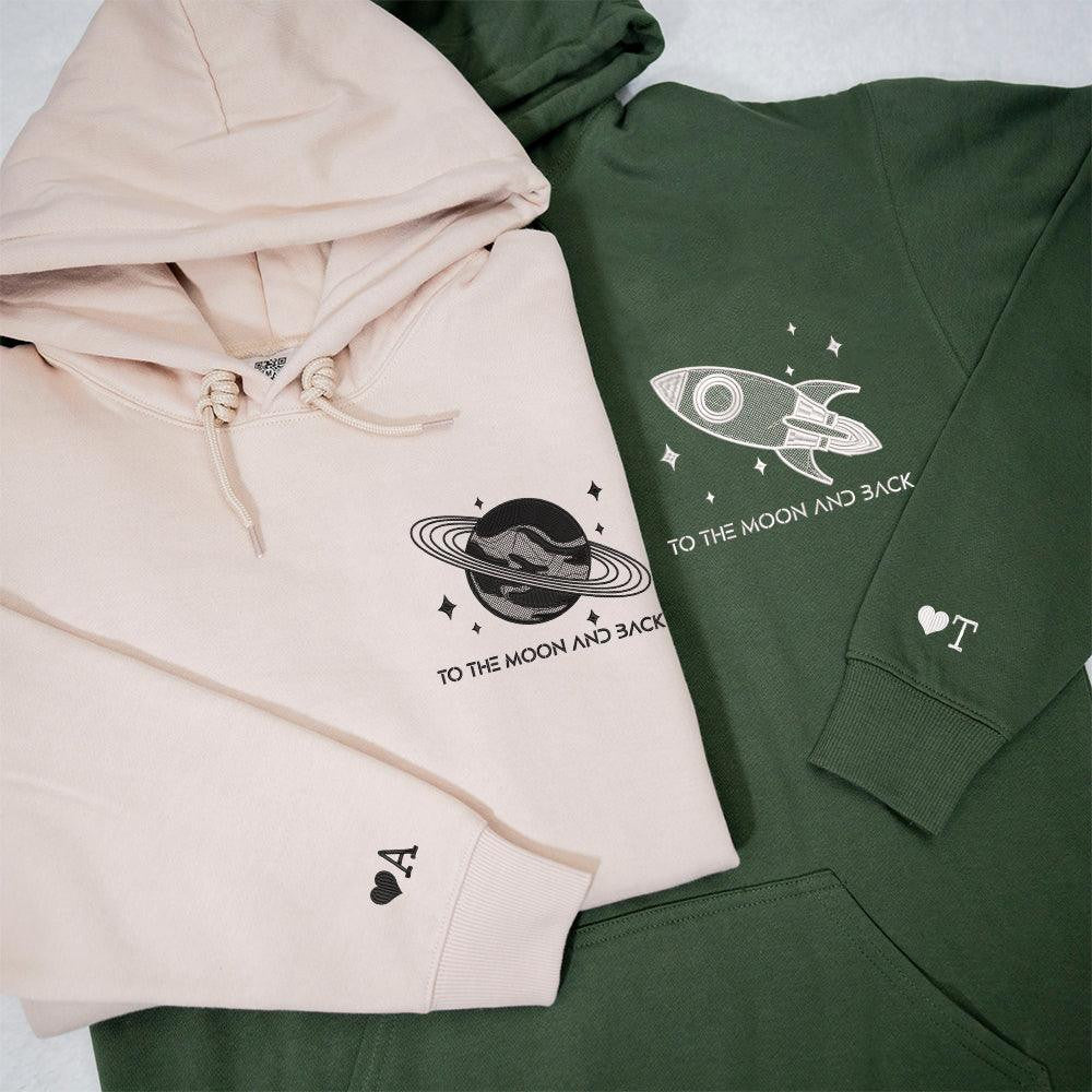 To The Moon and Back Custom Embroidered Matching Hoodies For Couples