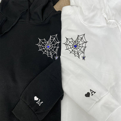 Heart Spider Web Custom Embroidered Matching Hoodies For Couples