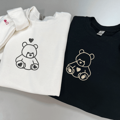 Custom Embroidered Teddy Bear Love Matching Hoodies for Couples