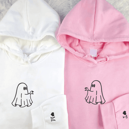 Custom Embroidered Ghost Heart Hands Matching Hoodies for Couples