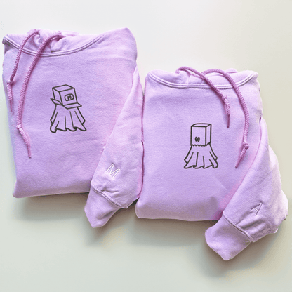 Custom Embroidered Ghost Boxhead & Paperbag Matching Hoodies for Couples