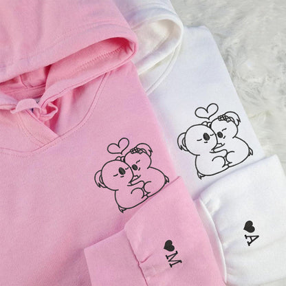 Custom Embroidered Cute Koala Bear Matching Hoodies for Couples