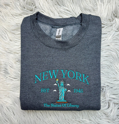 Embroidered New York Sweatshirt - The Statue Of Liberty Embroidered Unisex Sweatshirt - for men and women Sweatshirt or Hooded Sweatshirt