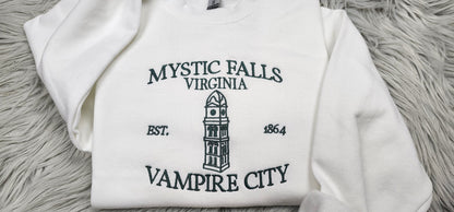 Embroidered Mystic Falls Crewneck -  Vampire City Embroidered Sweatshirt - Unisex Crewneck
