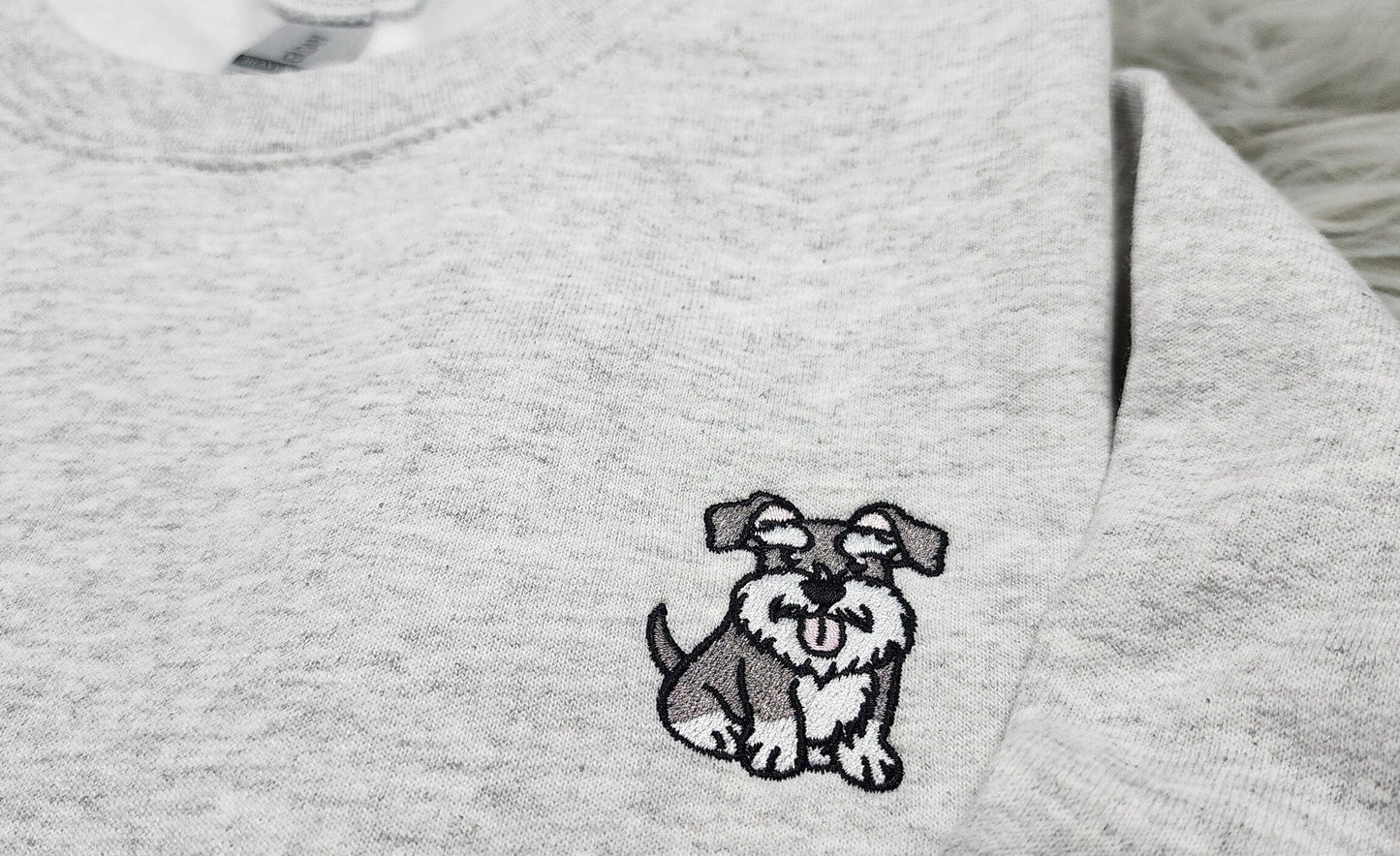 Embroidered Schnauzer Crewneck - Schnauzer Embroidery Unisex Crew - Schnauzer Pocket logo Tee - T- Shirt - Sweatshirt or Hooded Sweatshirt