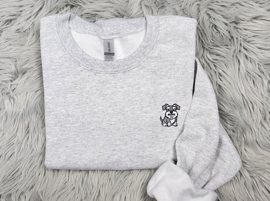 Embroidered Schnauzer Crewneck - Schnauzer Embroidery Unisex Crew - Schnauzer Pocket logo Tee - T- Shirt - Sweatshirt or Hooded Sweatshirt