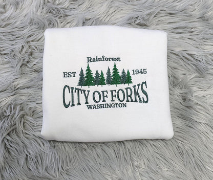 Embroidered City Of Forks Sweatshirt - City Of Forks Washington Unisex Sweatshirt great for men and women Sweatshirt or Hooded Sweatshirt
