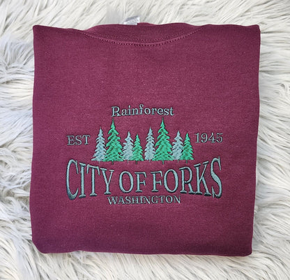 Embroidered City Of Forks Sweatshirt - City Of Forks Washington Unisex Sweatshirt great for men and women Sweatshirt or Hooded Sweatshirt