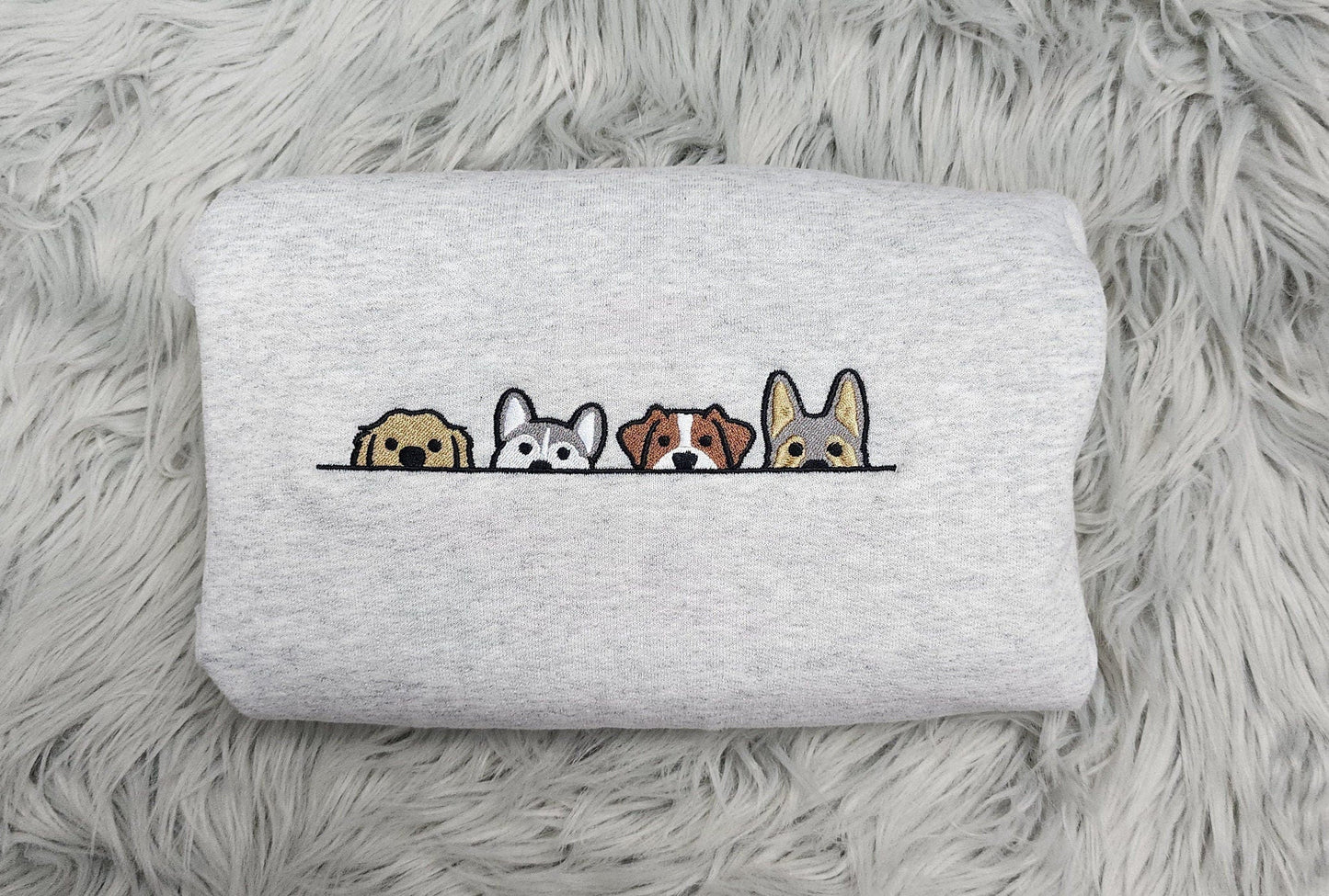Peeking Dogs Embroidered Crewneck - Gift For Dog Mama and Rescue Mama - Cute Peeking Dogs Crewneck - T-Shirt - Sweatshirt - Hoodie