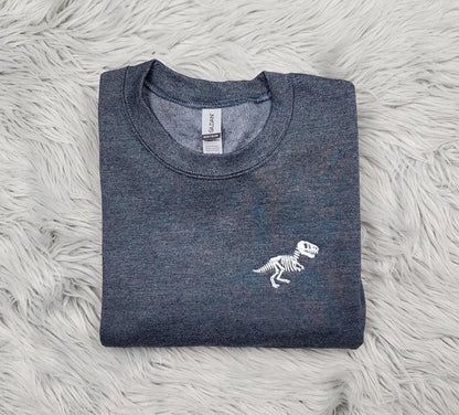 T-Rex Embroidered Crewneck - T-Rex Skeleton -  Dinosaur Fossils Pocket Logo - T-Shirt - Sweatshirt - Hoodie