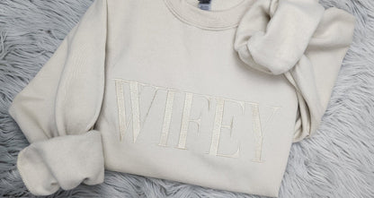 Embroidered Wifey Crewneck Sweatshirt or Hooded Sweatshirt - Bride Sweatshirt -Couples sweatshirt