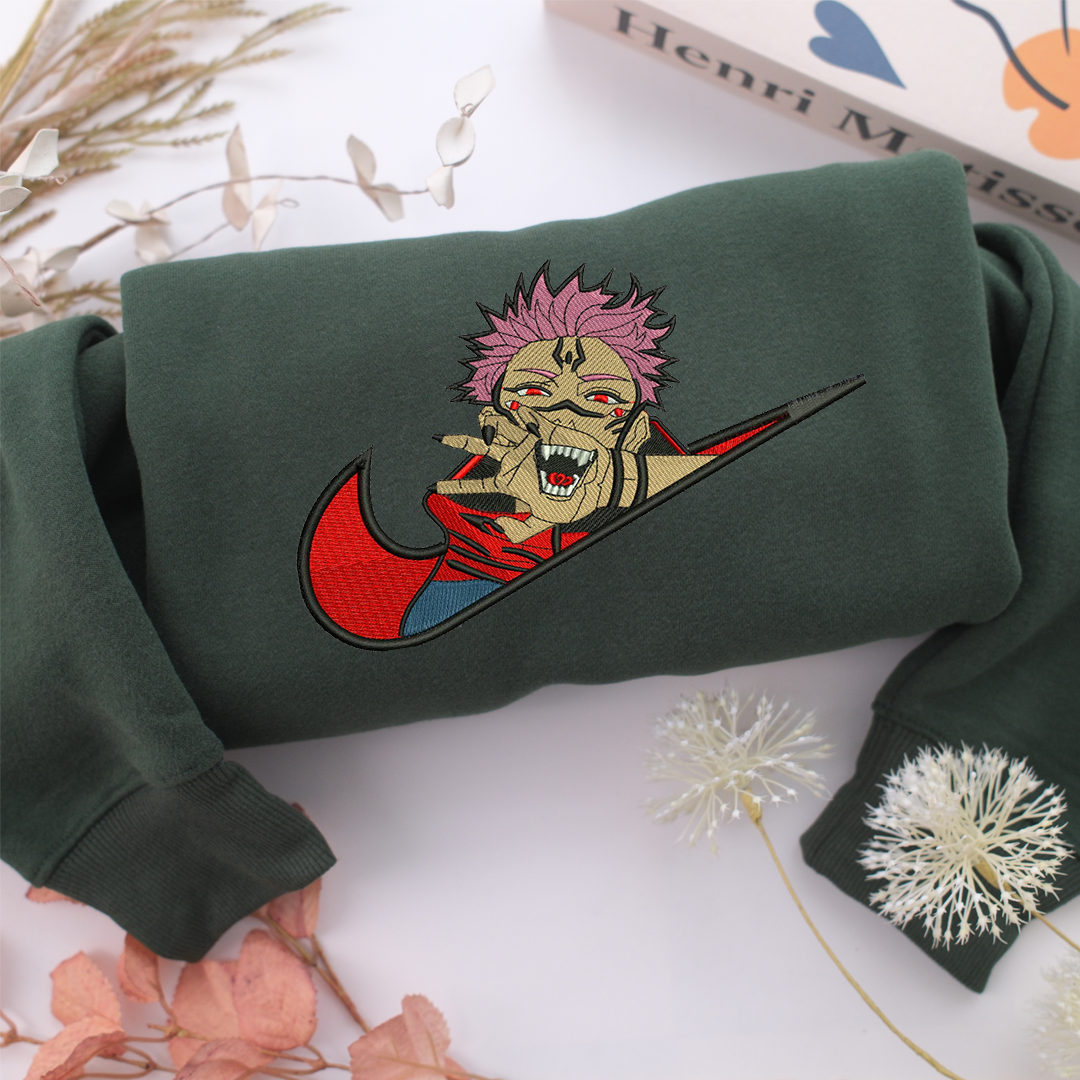 Sukuna Swoosh Nike Embroidered Sweatshirt, Nike Movie Inspired, Valentine's Day Gifts Idea For Him Her