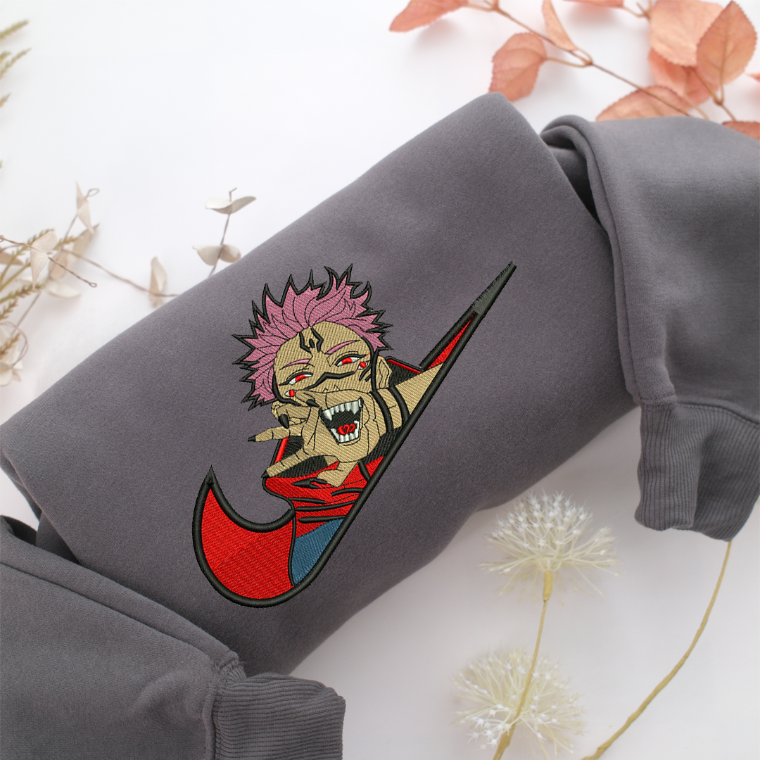 Sukuna Swoosh Nike Embroidered Sweatshirt, Nike Movie Inspired, Valentine's Day Gifts Idea For Him Her