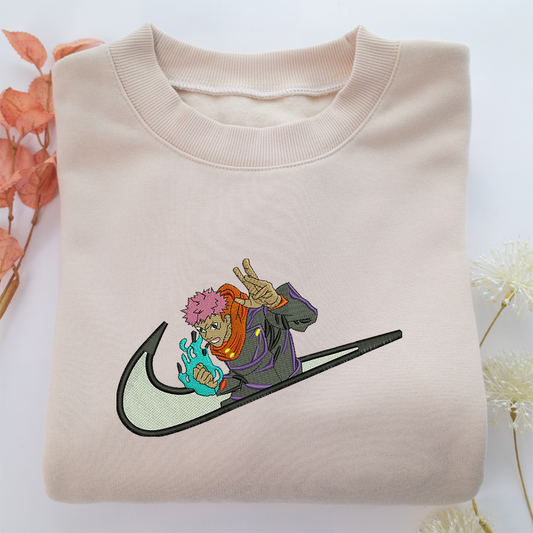 Yuji Itadori Swoosh Nike Embroidered Sweatshirt, Nike Movie Inspired, Valentine's Day Gifts Idea For Him Her