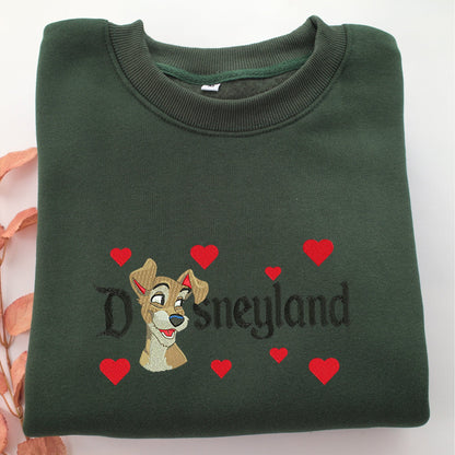 Tramp Disneyland Embroidery, Disneyland Embroidered Sweatshirt, Movie Disney Inspired, Valentine's Day Gifts Idea For Him Her