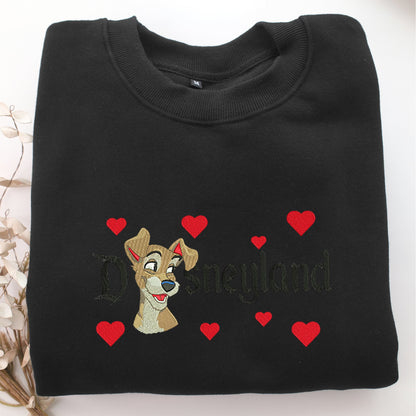 Tramp Disneyland Embroidery, Disneyland Embroidered Sweatshirt, Movie Disney Inspired, Valentine's Day Gifts Idea For Him Her