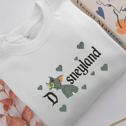 Tired Tom Disneyland Embroidery, Disneyland Embroidered Sweatshirt, Movie Disney Inspired, Valentine's Day Gifts Idea For Him Her