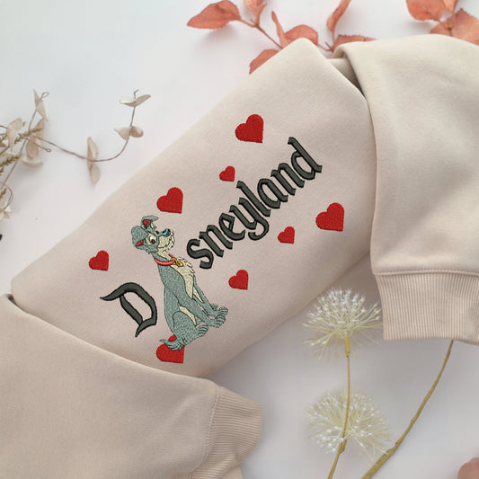 The Tramp Disneyland Embroidery, Disneyland Embroidered Sweatshirt, Movie Disney Inspired, Valentine's Day Gifts Idea For Him Her Design File