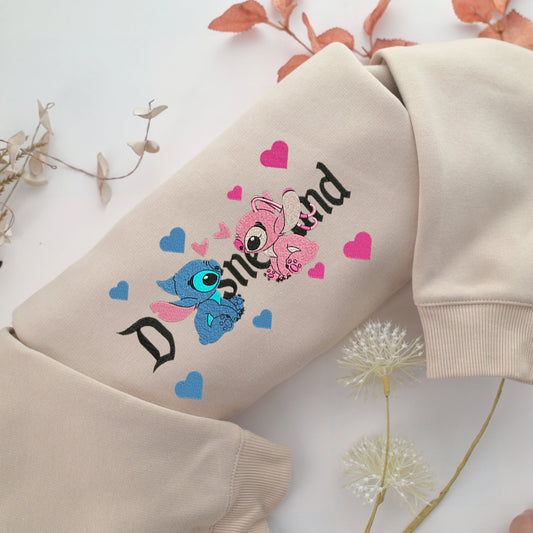 Stitch Angel Disneyland Embroidery, Disneyland Embroidered Sweatshirt, Movie Disney Inspired, Valentine's Day Gifts Idea For Him Her