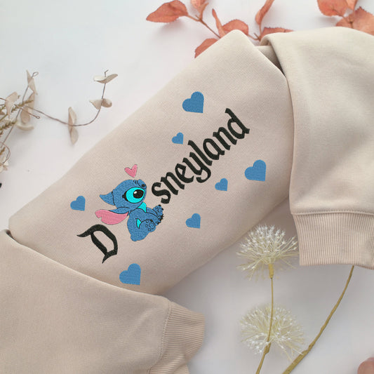 Stitch Disneyland Embroidery, Disneyland Embroidered Sweatshirt, Movie Disney Inspired, Valentine's Day Gifts Idea For Him Her