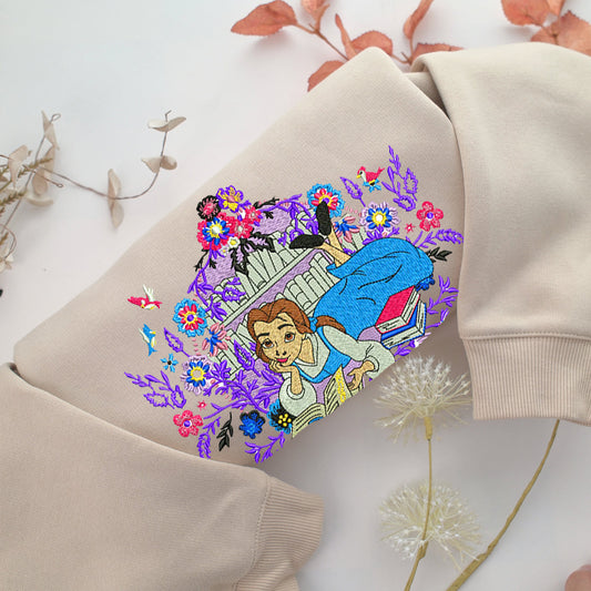 Belle Embroidery, Disneyland Embroidered Sweatshirt, Movie Disney Inspired, Valentine's Day Gifts Idea For Him Her