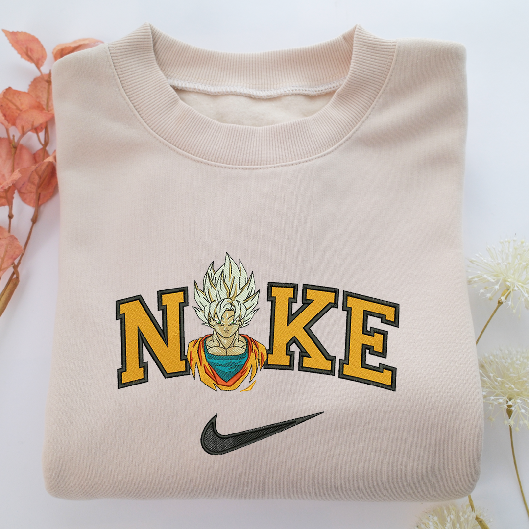 Super Saiyan Goku Nike Embroidered Sweatshirt, Nike Movie Inspired, Valentine's Day Gifts Idea For Him Her