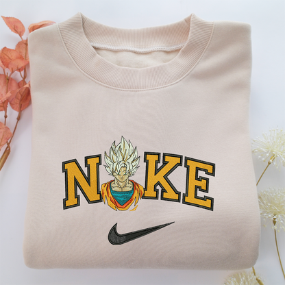 Super Saiyan Goku Nike Embroidered Sweatshirt, Nike Movie Inspired, Valentine's Day Gifts Idea For Him Her